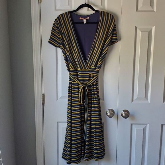 Hutch Wrap Stripe Midi Dress 90s sz L - Picture 1 of 14